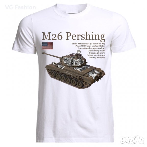Мъжка Тениска Танк M26 Pershing Tank Panzer Armure WW2 Army War USA, снимка 1