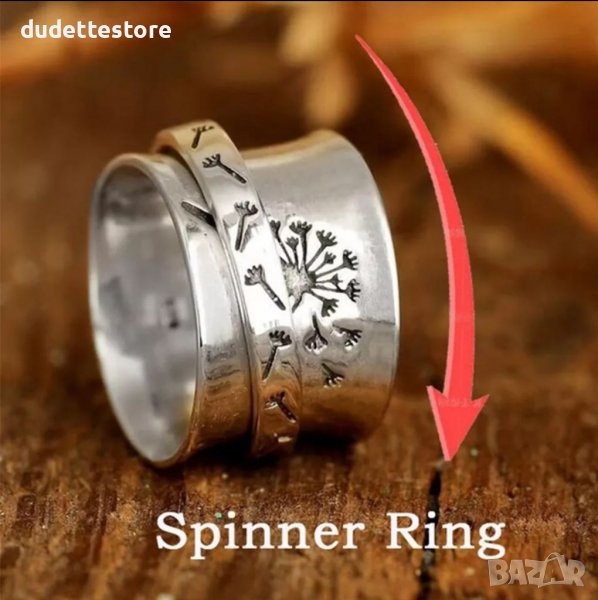 Голям сребърен пръстен с глухарче, снимка 1