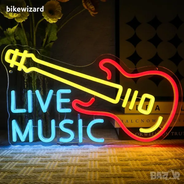 Неонова светлинна табела за музика на живо - Цветна димируема НОВА С ТРАНСПОРТЕН ДЕФЕКТ, снимка 1