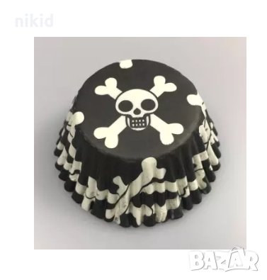 50 бр хартиени капсули скелет череп Хелоуин Halloween кошнички за кексчета мъфини парти, снимка 1