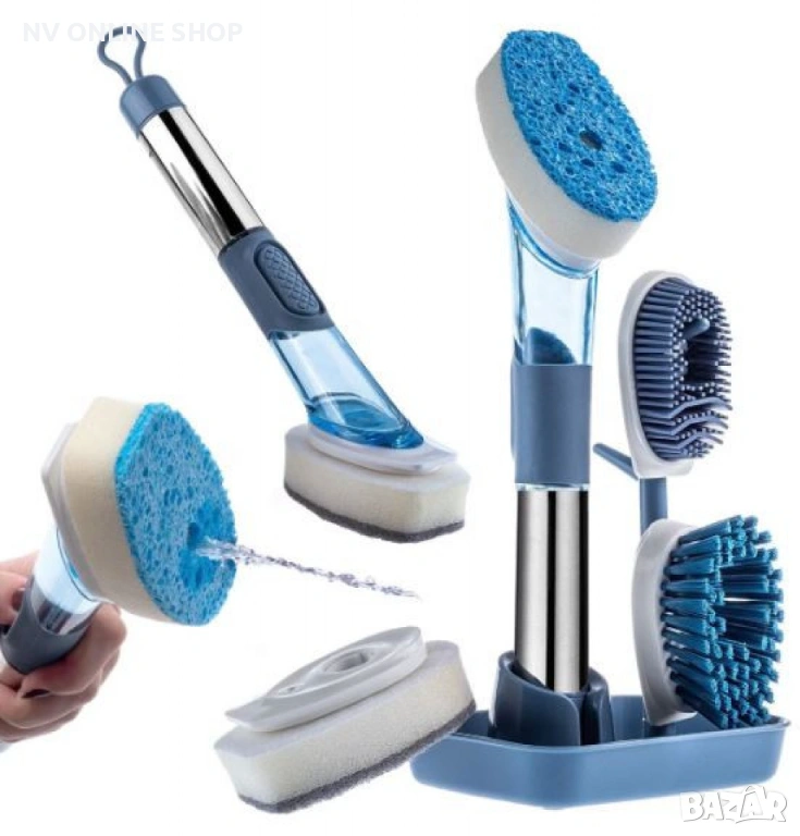 Kомплект от четки за миене на съдове с поставка - 4в1., снимка 1