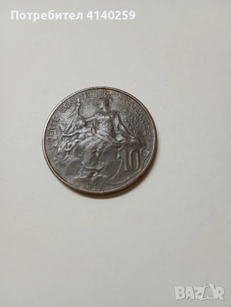 Франция монета 10 сантима 1898 г, снимка 1
