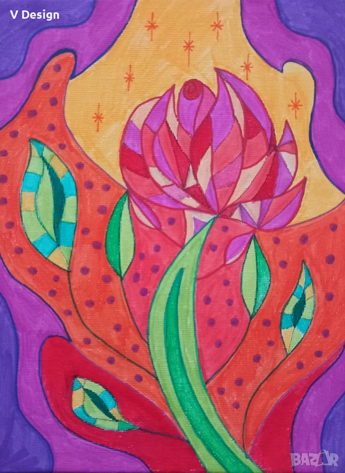 Абстрактна Картина "Роза"- акрил пано 18х24см, снимка 1