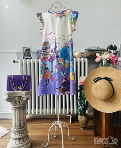 Рокля разкроена сатанена в лилаво , снимка 1