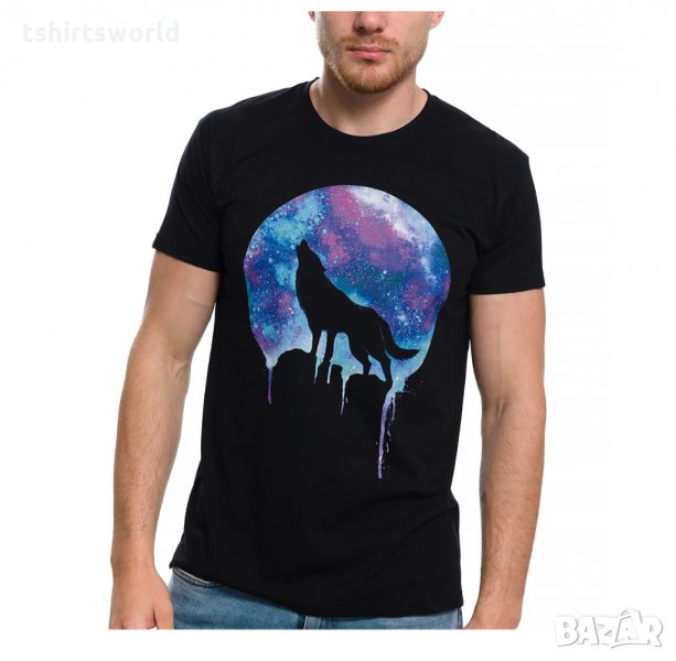 Нова мъжка тениска с дигитален печат Вълк - Луна, Серия вълци, снимка 1