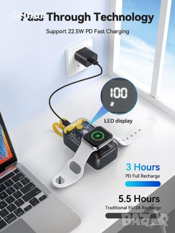 NEWDERY Power Bank за Apple Watch 9/Ultra и iРhone 10000mAh, 22.5W, снимка 4 - Външни батерии - 43217517