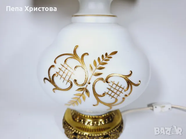 Голяма настолна лампа, ръчно рисувана с метална основа , снимка 4 - Настолни лампи - 49694672