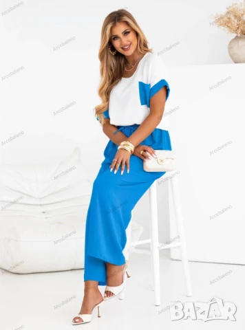 Дамски комплект от блуза и широки панталони Trishna, 14цвята , снимка 6 - Комплекти - 51207561