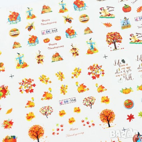 лист 12 в 1  Есенни Хелоуин Halloween слайдер татос ваденки водни стикери за нокти маникюр, снимка 2 - Продукти за маникюр - 26893455