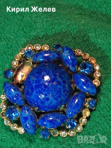СКЪПОЦЕННА СТАРИННА БРОШКА ЛАЗУРИТ НАТУРАЛЕН и БРОНЗ 8136, снимка 3 - Антикварни и старинни предмети - 30665854