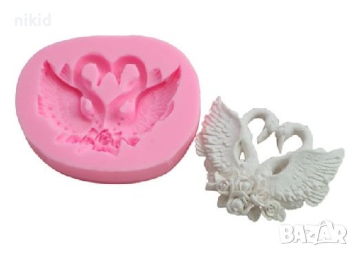 2 разперени Лебеда Лебед Лебеди с рози силиконов молд форма калъп фондан шоколад гипс, снимка 3 - Форми - 36963432