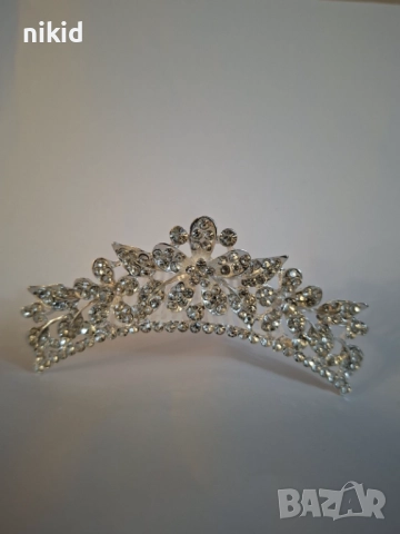 Тиара мини корона с цвете за забождане в коса прическа сватба детска и дамска универсална