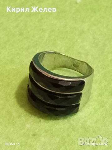 Сребърен пръстен с три реда фасетиран ЧЕРЕН ОНИКС подходящ аксесоар за ежедневието 34042, снимка 8 - Пръстени - 52918142