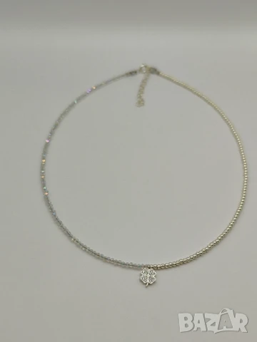 Дамско колие 925 сребърни мъниста, детелинка с циркони, снимка 1