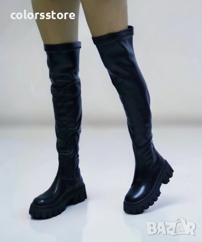 Чизми на платформа - черна кожа - RBL10