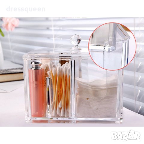 ( С 4 ОТДЕЛЕНИЯ ) Прозрачна кутия с 4 отделения за козметични тампони, клечки и продукти, снимка 6 - Други стоки за дома - 44128202