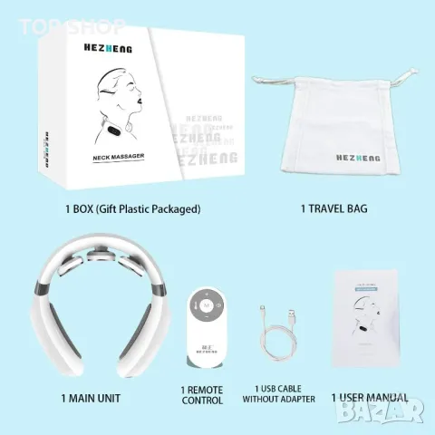 HEZHENG Висококачествен Електроимпулсен EMS масажор за врата с регулируема топлина, снимка 6 - Масажори - 48622219