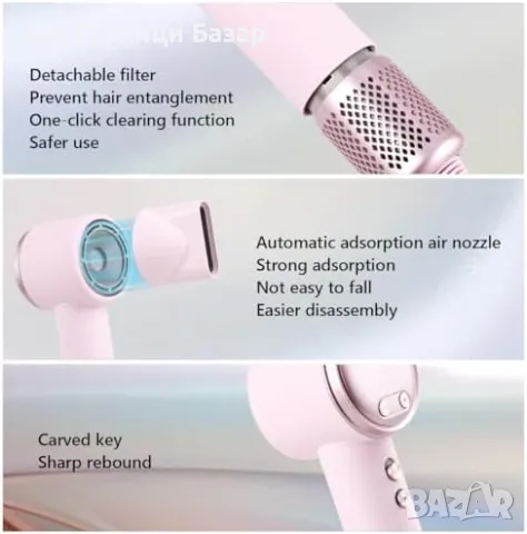 Нов Сешоар за коса 1600W лек компактен йонен за пътуване жени прическа, снимка 3 - Сешоари - 49734437