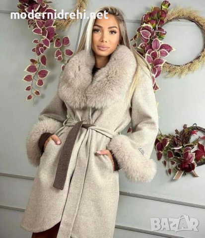 Дамско луксозно палто кашмир вълна и лисица код 216, снимка 1 - Палта, манта - 39632989