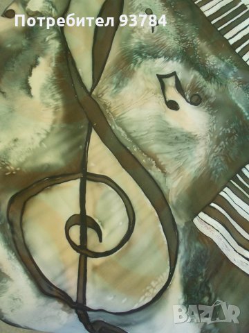 Ръчно рисуван копринен шал ПИАНО, снимка 4 - Шалове - 27707359