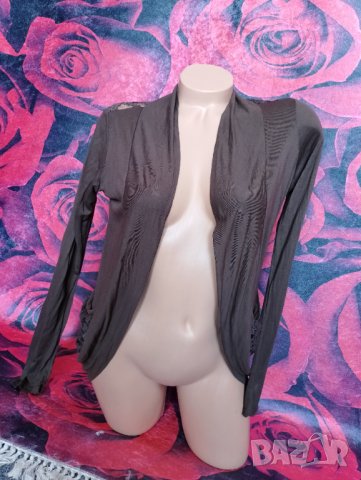 Кафява тънка жилетка от трико с дантелен гръб С, снимка 4 - Жилетки - 37749204