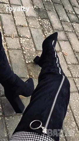 Чизми на ток - черен велур