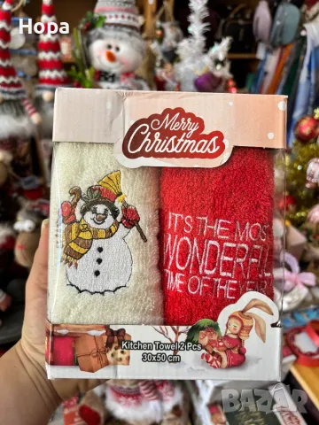 Коледни кърпи комплект в кутия , снимка 5 - Хавлиени кърпи - 38615108