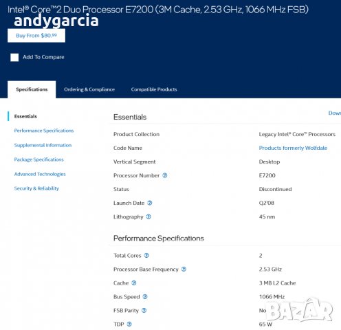 Intel® Core™2 Duo Processor E7200 (3M Cache, 2.53 GHz, 1066 MHz FSB), снимка 2 - Процесори - 34660677