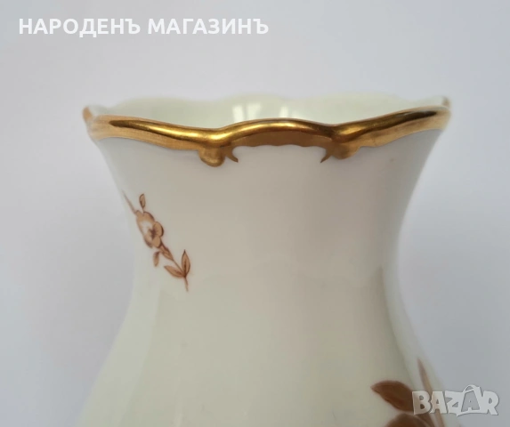 1948 г. JLMENAU - Старинен немски порцелан ваза порцеланова цветя злато, снимка 15 - Други ценни предмети - 53608976