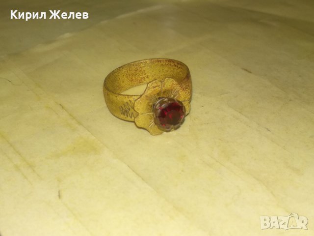 СТАРИНЕН СКЪПОЦЕН ФЛОРАЛЕН БРОНЗОВ РЕТРО ПРЪСТЕН - ЦВЕТЕ РЪЧНО ОРНАМЕНТИРАН с ФАСЕТИРАН ГРАНАТ 36617, снимка 13 - Антикварни и старинни предмети - 39723265