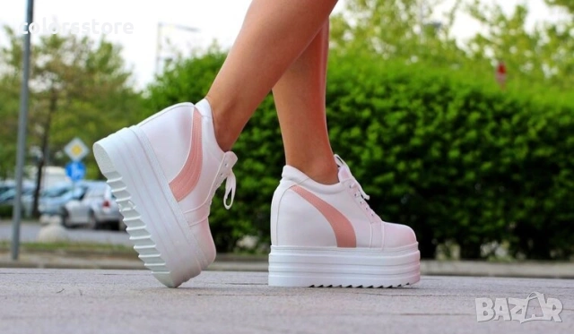 Кецове на платформа - бяло с розово - SJN56