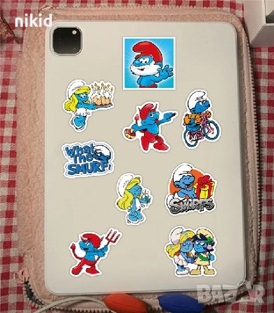 50 бр Смърф Смърфовете The smurfes самозалепващи лепенки стикери за украса декор картонена торта, снимка 4 - Други - 36669022
