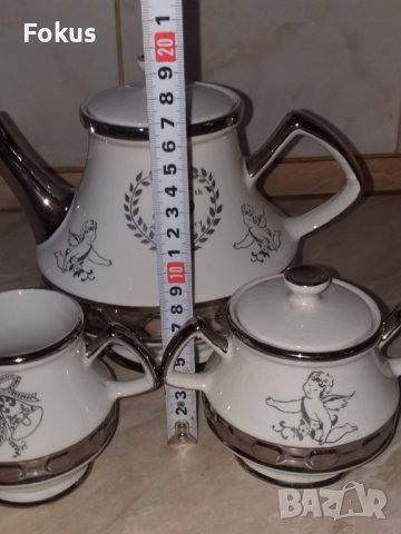 Английски порцелан сет за чай със сребърен кант, снимка 6 - Антикварни и старинни предмети - 43504569