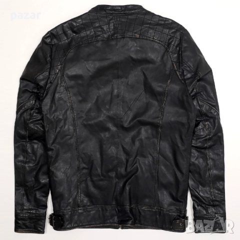 JACK & JONES Мъжко Кожено Яке Рокерско Мото Естествена Кожа M-L, снимка 3 - Якета - 46869715