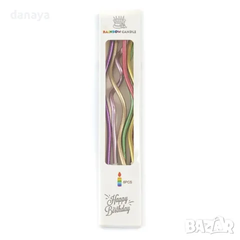 5756 Комплект шарени спираловидни свещи за торта, 6 броя, снимка 5 - Други стоки за дома - 49147325