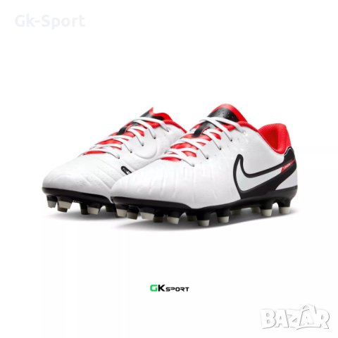 Футболни обувки NIKE JR LEGEND 10 ACADEMY FG/MG WHITE/BLACK-BRIGHT CRIMSON размер 36, 37.5