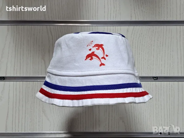 Нова детска бяла шапка идиотка с Делфинчета и Голяма панделка, от 3 до 12 години, снимка 6 - Шапки, шалове и ръкавици - 47691352