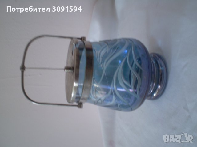 Стара захарница ръчно гравирано синьо стъкло свързвано с метален капак , снимка 2 - Аксесоари за кухня - 37314350
