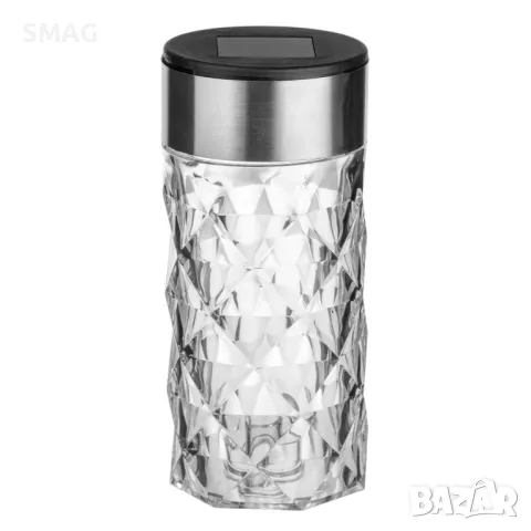 Соларна настолна лампа Прозрачен сребърен цилиндър Ø6.5x14см S_1236428, снимка 2 - Соларни лампи - 49907337