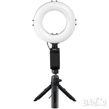 Кръгла лампа Hama SpotLight 67, Ring Light 17cm, Мини трипод, снимка 1 - Чанти, стативи, аксесоари - 43685508