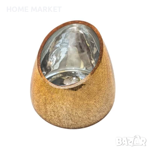 Златна асиметрична ваза, 13*18см  Златна асиметрична стъклена ваза – 13 × 18 см Добавете елегантен з, снимка 2 - Вази - 52216543