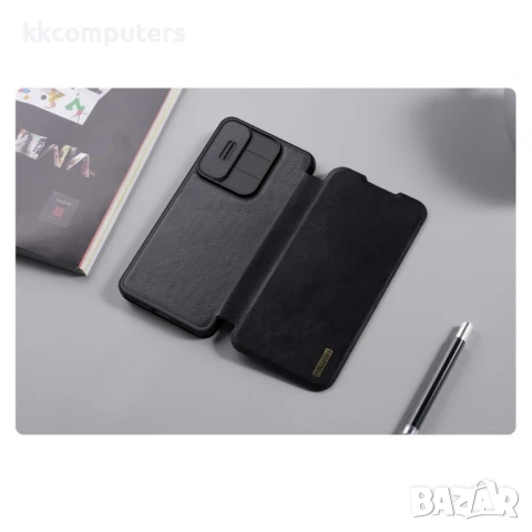 Samsung Galaxy S25 Edge Кожен Калъф Nillkin Qin Pro + Протектор – Черен / Кафяв