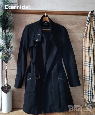 Черно палто S'OLIVER вълна и кашмир , снимка 3 - Палта, манта - 43381491