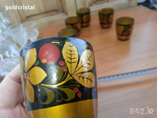 Руски дървени чашки чаши хохлома рисувани, снимка 2 - Други ценни предмети - 36553520