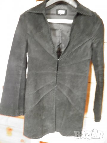 Ефектно пролетно манто от черен естествен велур М, снимка 4 - Палта, манта - 27936136