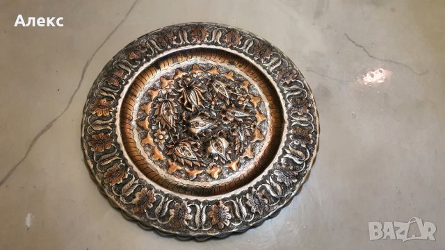 Турска медна кована чиния, пано за стена, 60те г–32см
