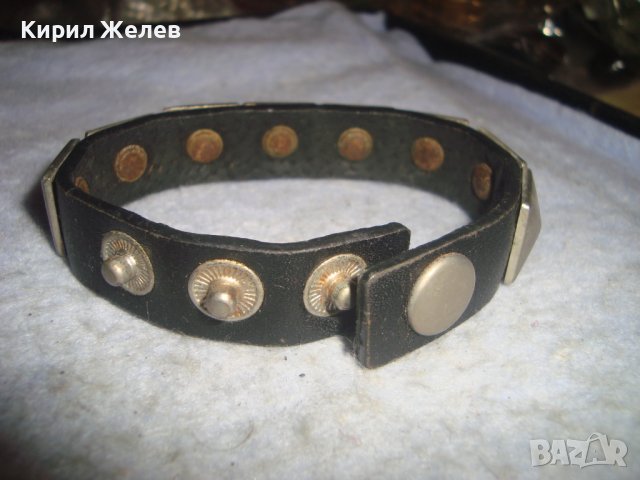 СТАРА РОКЕРСКА КОЖЕНА ХЕВИ МЕТЪЛ СТИЛ ГРИВНА с МЕТАЛНИ ПЛОЧКИ 29097, снимка 4 - Гривни - 37912744