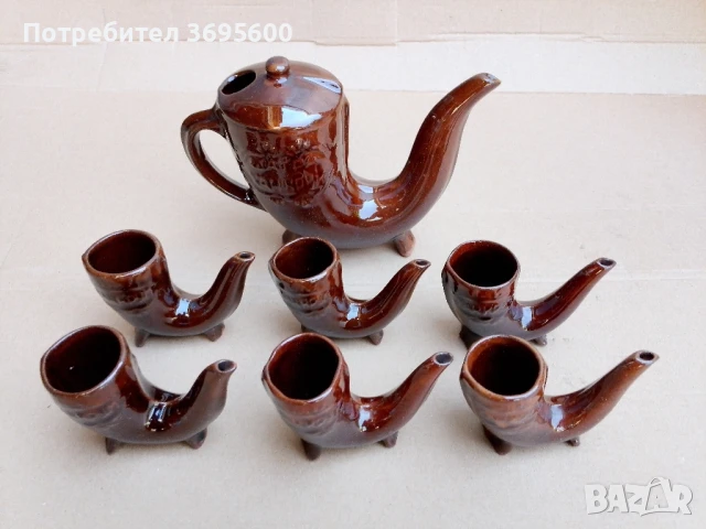 Керамичен сервиз Ханска шатра Хан Крум стари керамични чаши за ракия