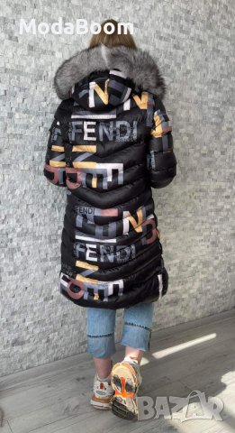 🦊Fendi стилно дамско дълго зимно яке с естествен косъм от лисица на качулката🦊, снимка 2 - Якета - 43413988