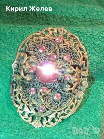 ФИЛИГРАННА 20-те ГОДИНИ БРОШКА с АМЕТИСТ КАМЪНИ БРОНЗОВА 14201, снимка 10 - Антикварни и старинни предмети - 29572492